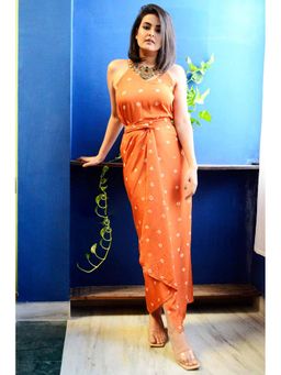 Aapro Label - Orange Bandhej Wrap Dress