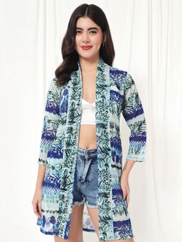 Tandul - Womens Stylish Blue and White Printed Shrug