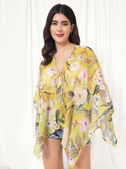 Tandul - Womens Stylish Yellow Floral Printed Shrug