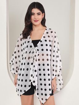 Tandul - Womens Elegant White Polka Dot Printed Shrug