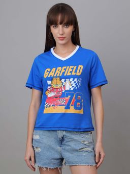 Free Authority - Official Garfield Graphic BlueV-Neck T-Shirt