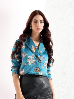 Kibo - Womens Teal Floral Satin Shirt