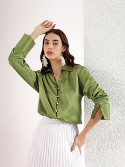 Kibo - Olive Solid Satin Shirt