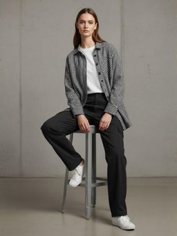 Popnetic - Womens Pure Cotton Gingham Checks Oversized Shirt