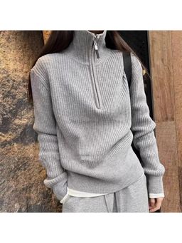 Outzidr - Grey Full Sleeve Half Zipper Sweatshirt