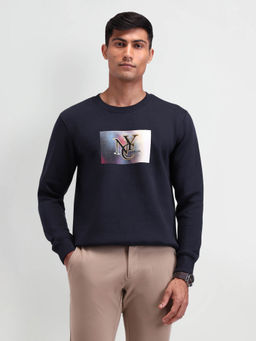 Arrow Newyork - Men Navy Blue Printed Sweatshirt