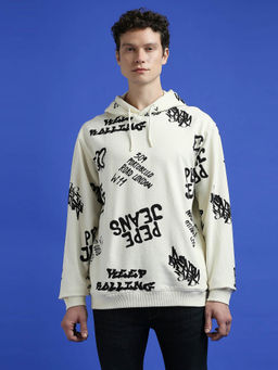 Pepe Jeans - Ivory Graffiti Print Full Sleeve Oversized Sweatshirt