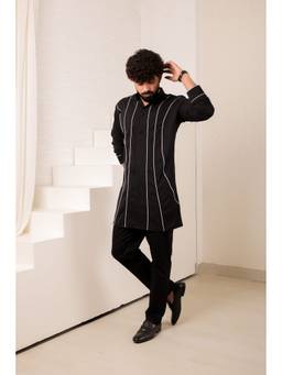 MENERO - Striped Black Kurta with Pant