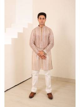 MENERO - Sequin Embroidered Cream Kurta with Pant
