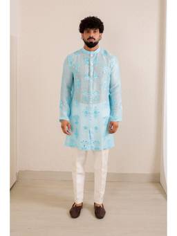 MENERO - Embroidered Blue Kurta with Pant