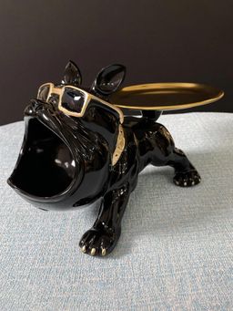Smokey Cocktail - Bulldog Storage Butler Sculpture, Glossy Black