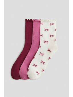 H&M - Girls Multi-Color 3-Pack Frill-Trimmed Socks