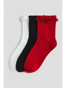 H&M - Girls Multi-Color 3-Pack Frill-Trimmed Socks