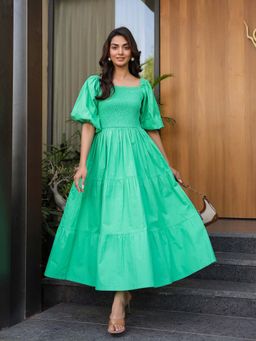 B'Infinite - Vibrant Green Smocked Maxi Dress