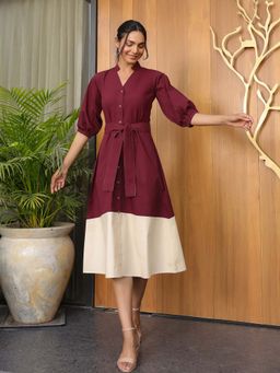 B'Infinite - Razin And Latte Beige Shirt Dress with Belt (Set of 2)