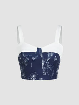 Cider - Dark Garden Women Floral Print Strappy Crop Top Navy Blue