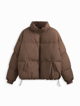 Cider - Women's Zip Front Collared Puffer Jacket Brown
