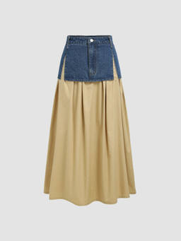Cider - Patchy Women's High-Waist Denim Maxi Skirt Khaki