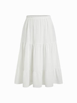 Cider - Ruffle Women's Elastic Waist Maxi Skirt White
