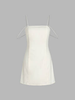 Cider - Women's Backless Tie-Up Square Neck Mini Dress Beige