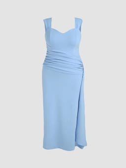 Cider - Satin Women's Sweetheart Ruched Split Maxi Dress Blue