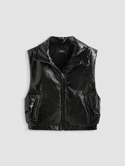Cider - Faux Croc Women's Zippered Collar Puffer Vest Black