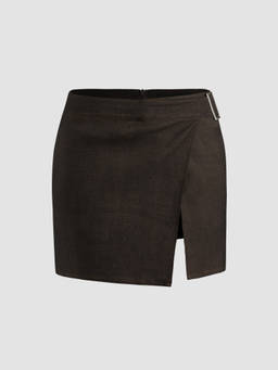 Cider - Women's Low-Waist Solid Split Mini Skirt Brown