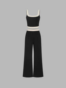 Cider - Contrasting Binding Women’s Sleeveless U-Neck Co-ord Set Black