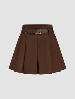 Cider - Solid Women's Pleated Mid-Waist Skort Brown