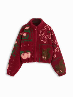 Cider - Fleece Women's Oversized High Neck Graphic Zipper Jacket Wine