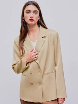 Cider - Collar Pocket Women's Oversized Double-Breasted Blazer Beige