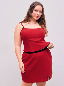 Cider - Bowknot Women's Sleeveless Crop Cami & Split Mini Skirt Set Red