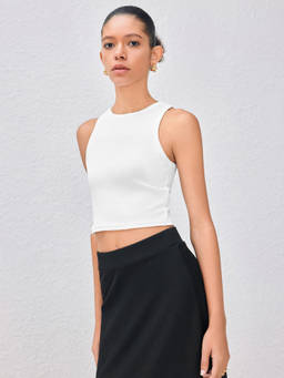 Cider - Solid Women’s Sleeveless Round Neck Skirt Set Black & White