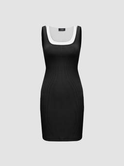 Cider - Contrasting Binding Women’s Sleeveless Square Neck Mini Dress Black