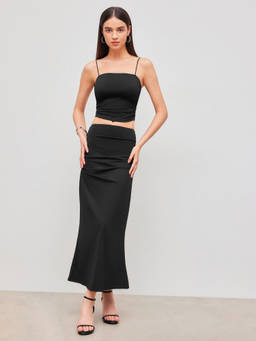 Cider - Ruched Women’s Cami Top & Maxi Skirt Co-ord Set Black