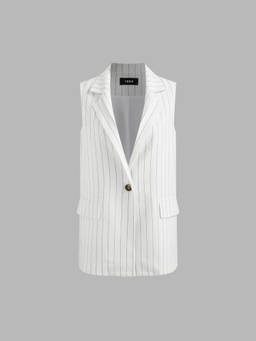 Cider - Linen Blend Women’s Striped V-Neck Blazer Vest White