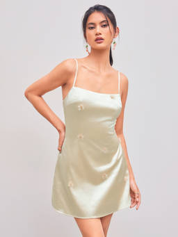 Cider - 3D Flower Women's Square Neck Slim Mini Dress Cream