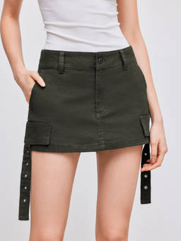 Cider - High Stretch Women's Mid-Rise Pocket Mini Skirt Olive