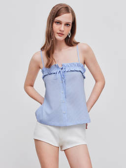 Cider - Striped Women's Square Neck Button Cami Top Blue