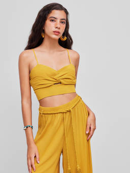 Cider - Twist Cut-Out Women's Shirred Crop Cami Top Yellow