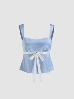 Cider - Satin Women's Square Neck Bow Tie Tank Top Light Blue