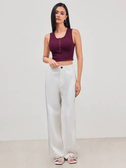 Cider - Seamless Women’s Sleeveless Snap Button Crop Tank Top Brown