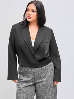 Cider - Solid Women's Collared Button Oversized Blazer Black