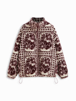 Cider - Abstract Fleece Women's Zip-Front Oversized Jacket Maroon