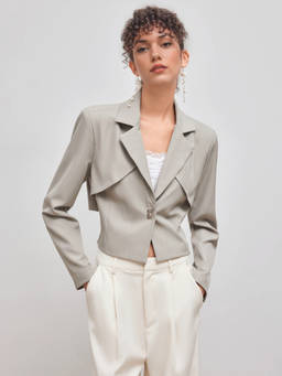 Cider - Solid Women's Collared Belted Cropped Blazer Green