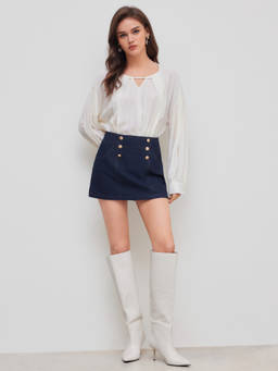 Cider - Women's Mid-Rise Button Detail Pocket Mini Skirt Indigo