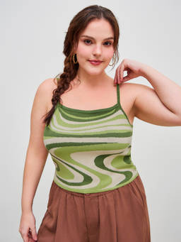 Cider - Knit Women's Abstract Square Neck Cami Top Green