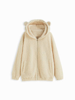 Cider - Teddy Fleece Women's Hooded Zipper Jacket Cream