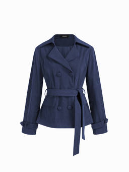 Cider - Corduroy Women’s Double Breasted Belted Jacket Navy Blue