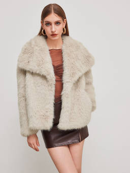 Cider - Faux Fur Women's Oversized Pocket Jacket Khaki